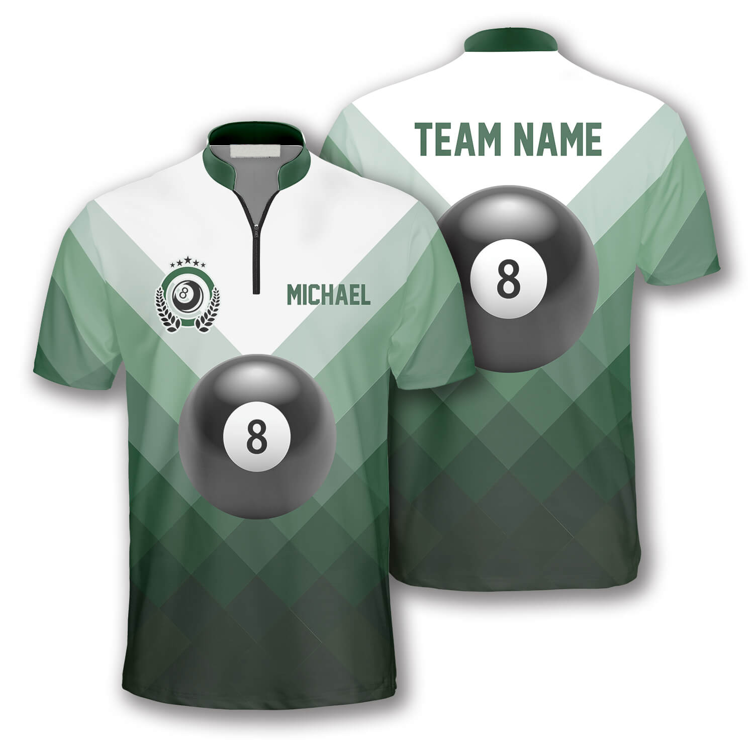 Ball 8 Green Sports Style Custom Billiard Jerseys For Men, 3D All Over Print Billiard Jersey Shirt