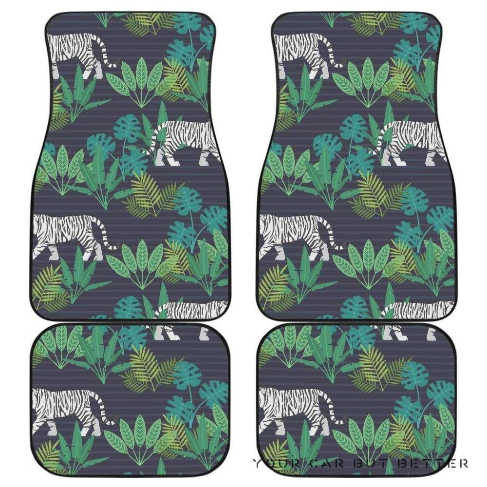 White Bengal Tigers Tropical Plant Front And Back Car Mats 045109 Personalized Car Seat Floor Mat Custom Print