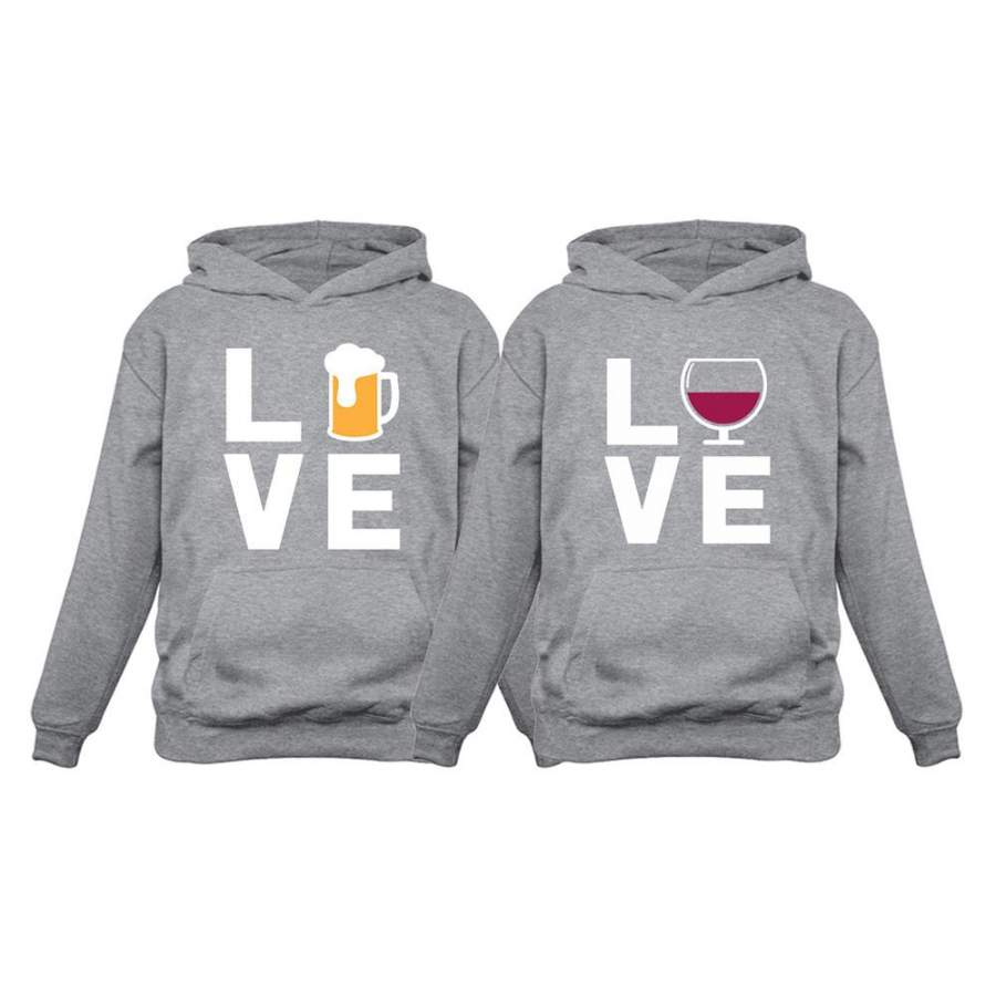 Love Wine & Beer Matching Couple Hoodie Set – Valentine’s Day Gift