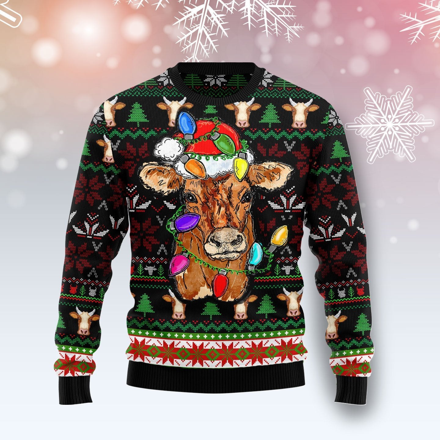 Cow With Santa Ugly Christmas Sweater | For Men & Women | Adult | Us6064