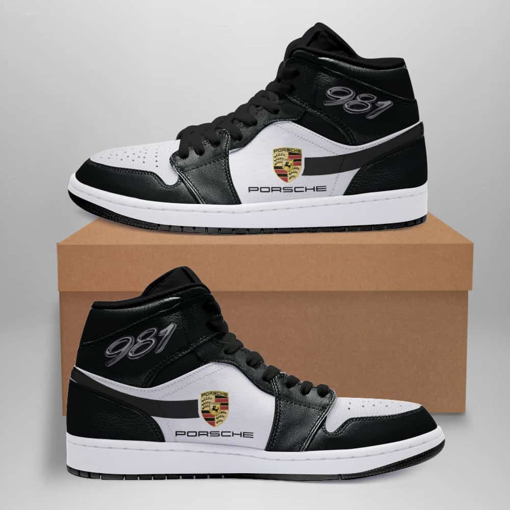 Porsche 981 Black And White Design Air Jordan 1 High Printing Shoes Sneaker