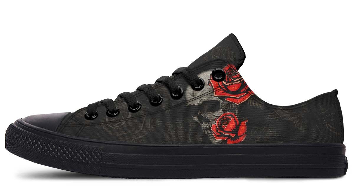 Tattoo Skull And Red Rose Low Top Vans Shoes