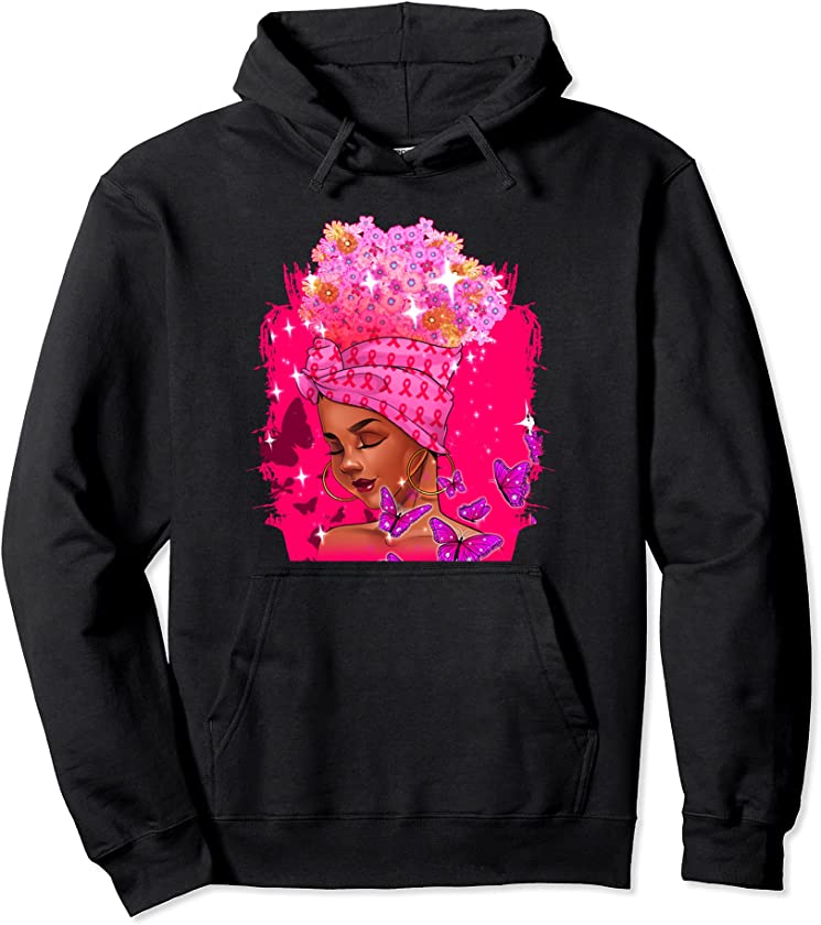 Breast Cancer Warrior Melanin Queen In October We Wear Pink Pullover Hoodie