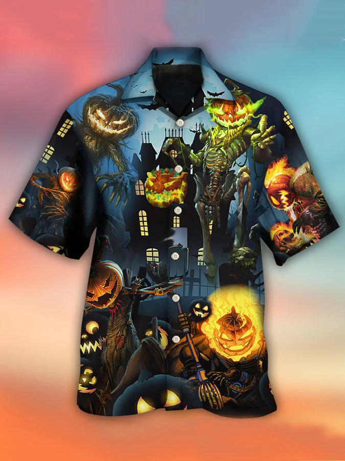 Halloween Pumpkin Scary Sky Night Print Short Sleeve Hawaii Shirt Ha43608