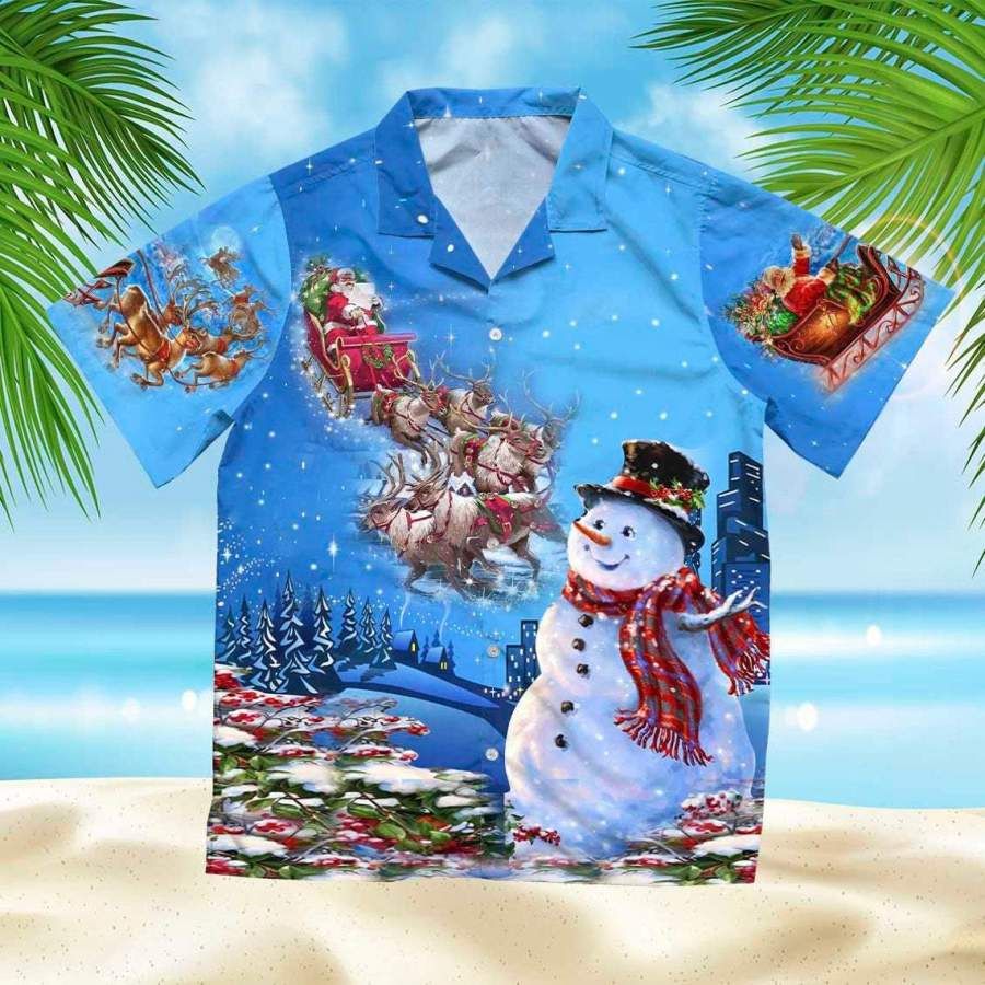 Santa Reindeer Funny Snowman Christmas Hawaii Aloha Shirts Ha54345