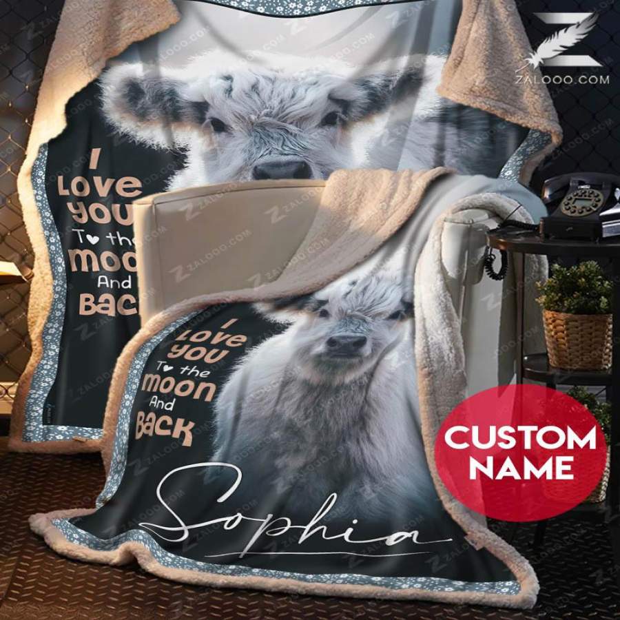 Zalooo – Custom Blanket – Cow – I Love You To The Moon & Back