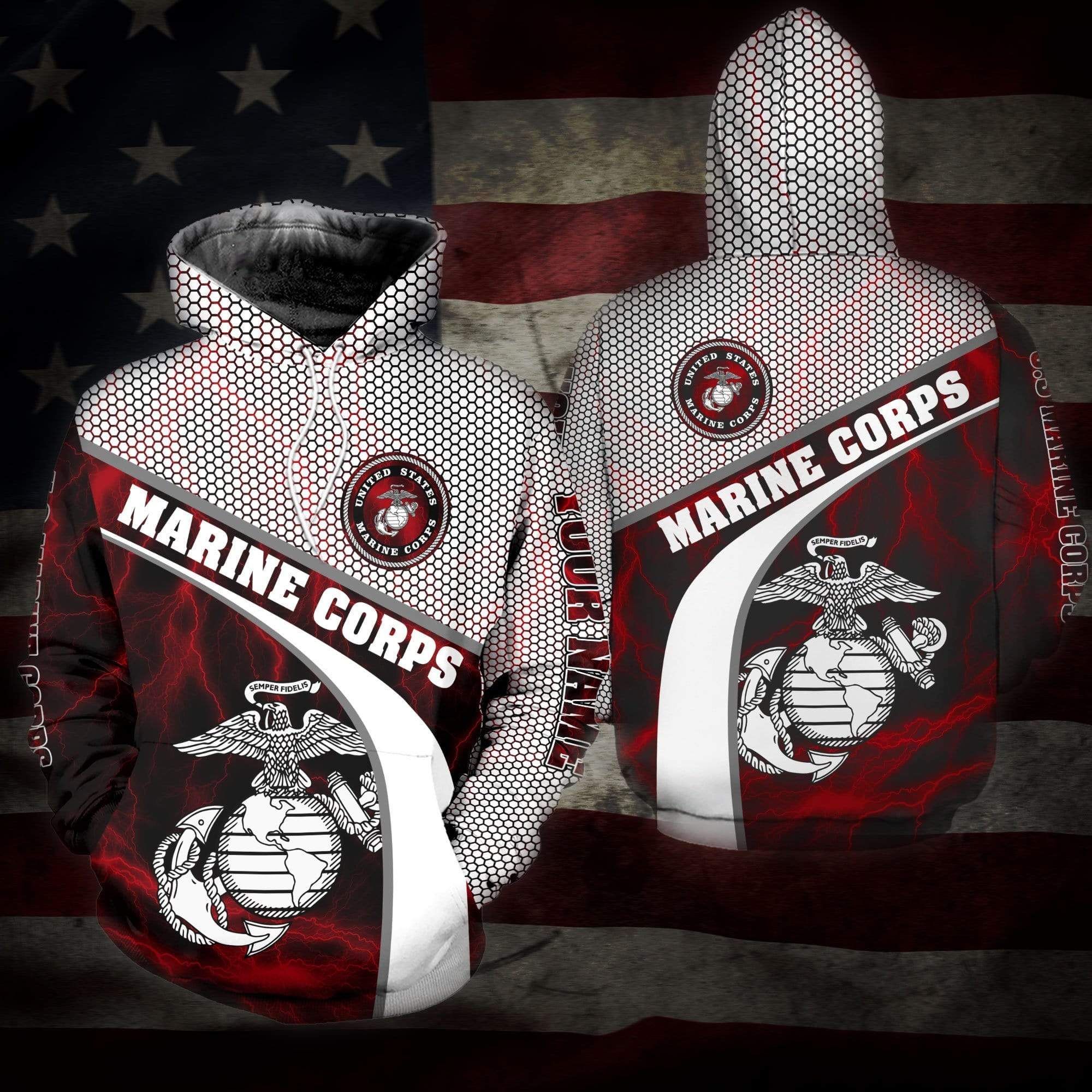 Personalized Us Marine Corps Customized Red Hoodie 3D All Over Print With Name