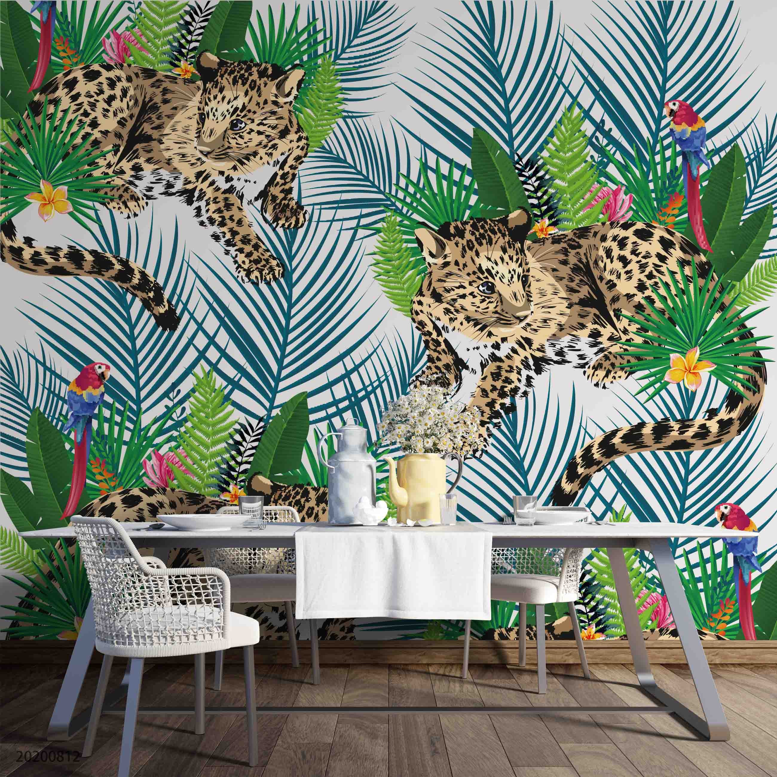 3D Hand Sketching Colorful Floral Leopard Wall Mural Wallpaper Lxl 1099