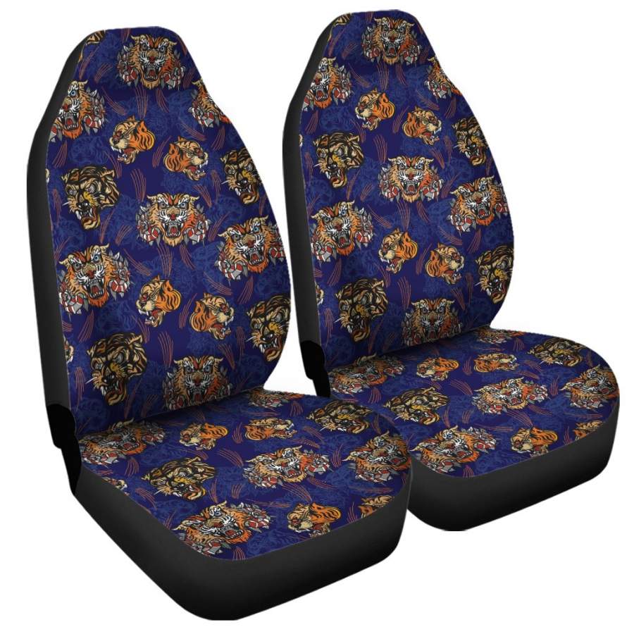 Blue Tiger Tattoo Pattern Print Universal Fit Car Seat Covers