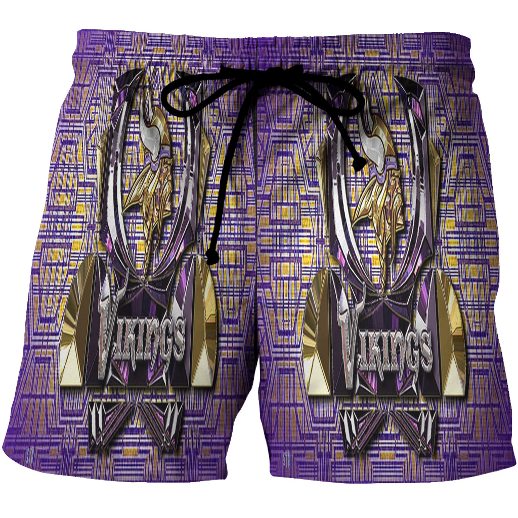 Minnesota Vikings Emblem Shape V3 3D All Over Print Summer Beach Hawaiian Short