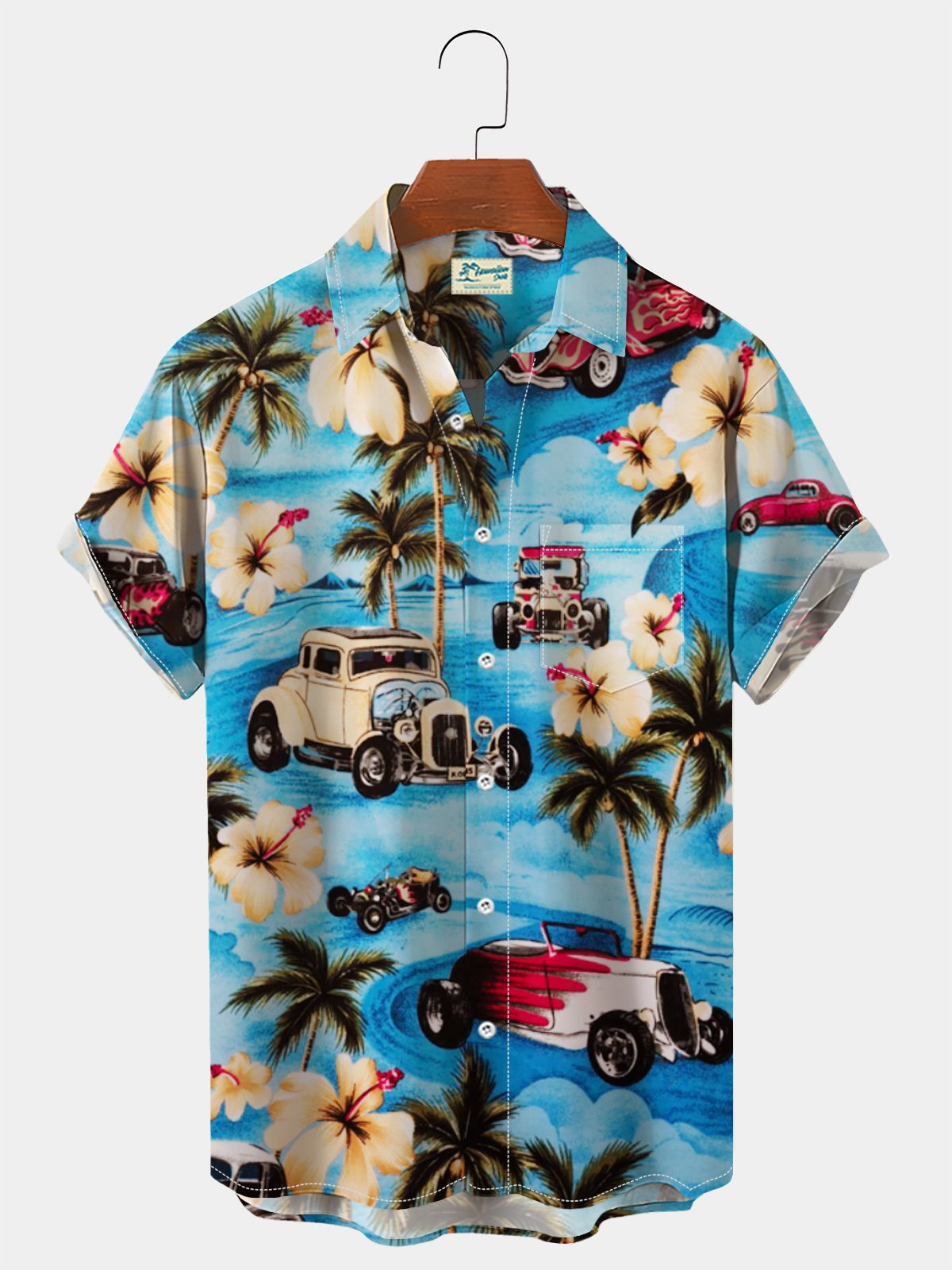 Blue Holiday Hawaii Shirts Floral Vintage Wrinkle Free Tropical Ha15946