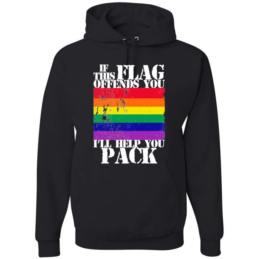 If This Flag Offends You I’ll Help You Pack Gay Lesbian LGBT Pride Graphic Hoodie Sweatshirt T-Shirt