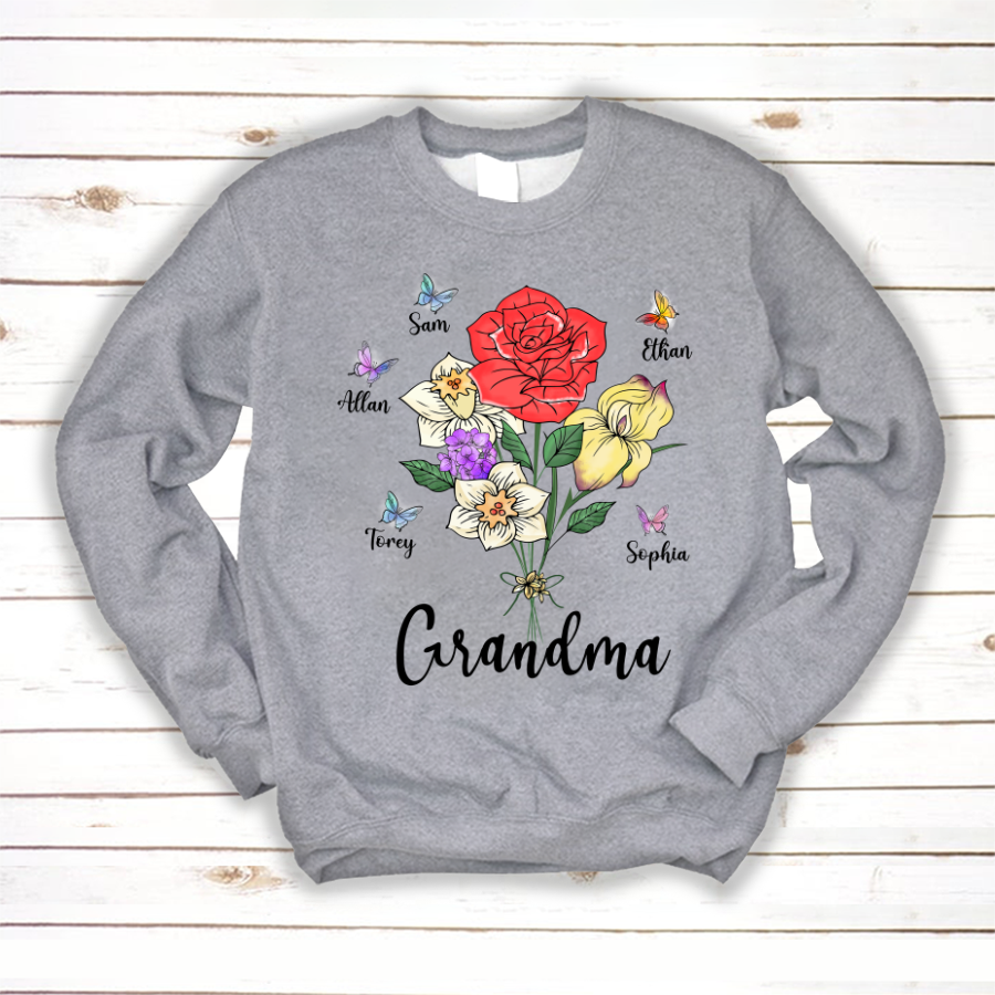 Grandma And Grandkids Flower Butterfly Sweatshirt