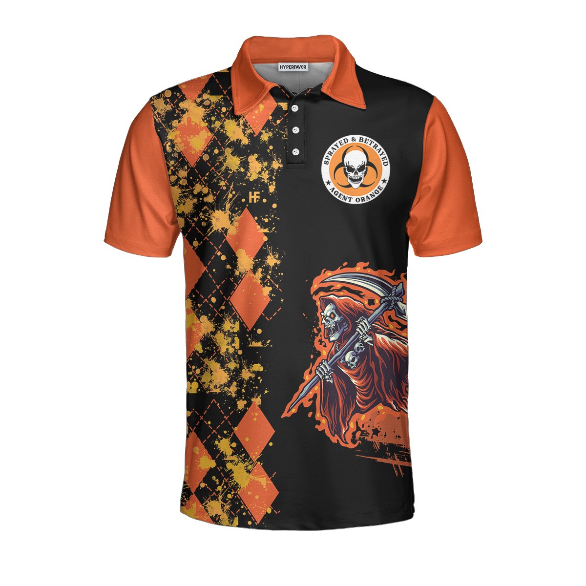 We Came Home And Death Came With Us Agent Orange Polo Shirt, Orange Argyle Pattern Shirt For Veterans