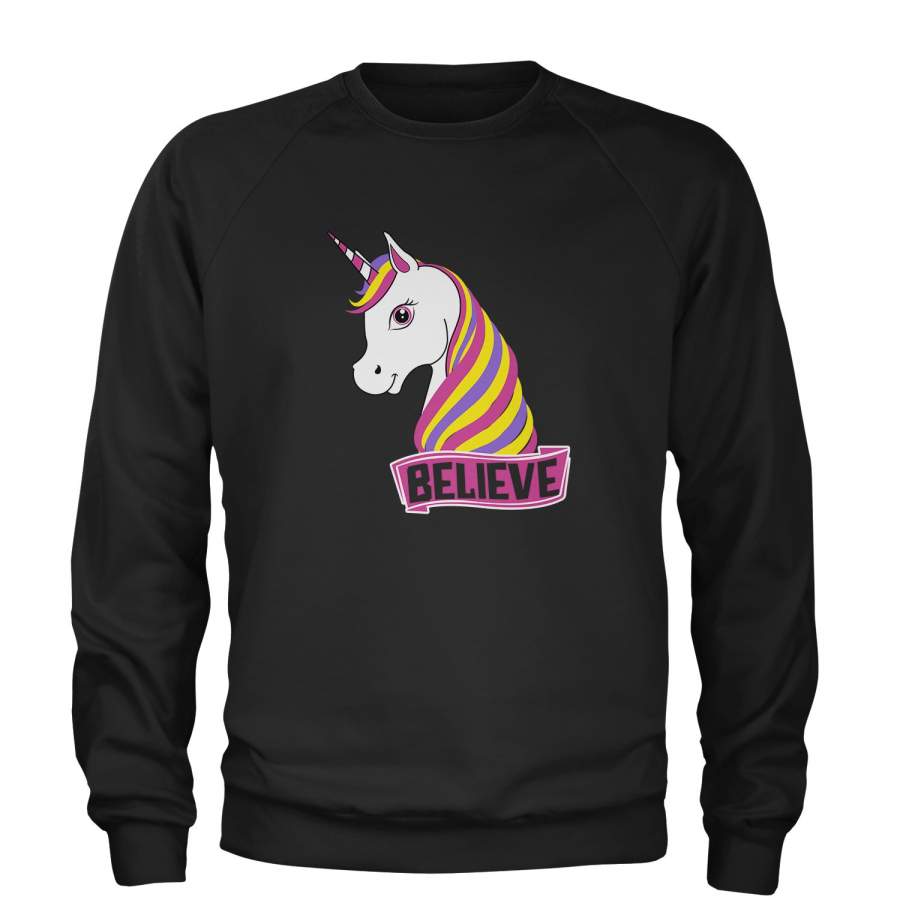 Unicorn Believe Ugly Christmas Adult Crewneck Sweatshirt