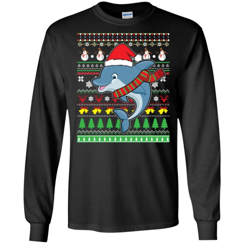 Ugly Sweater Dolphin Santa Claus Lovely Merry Xmas Unisex Long-sleeve