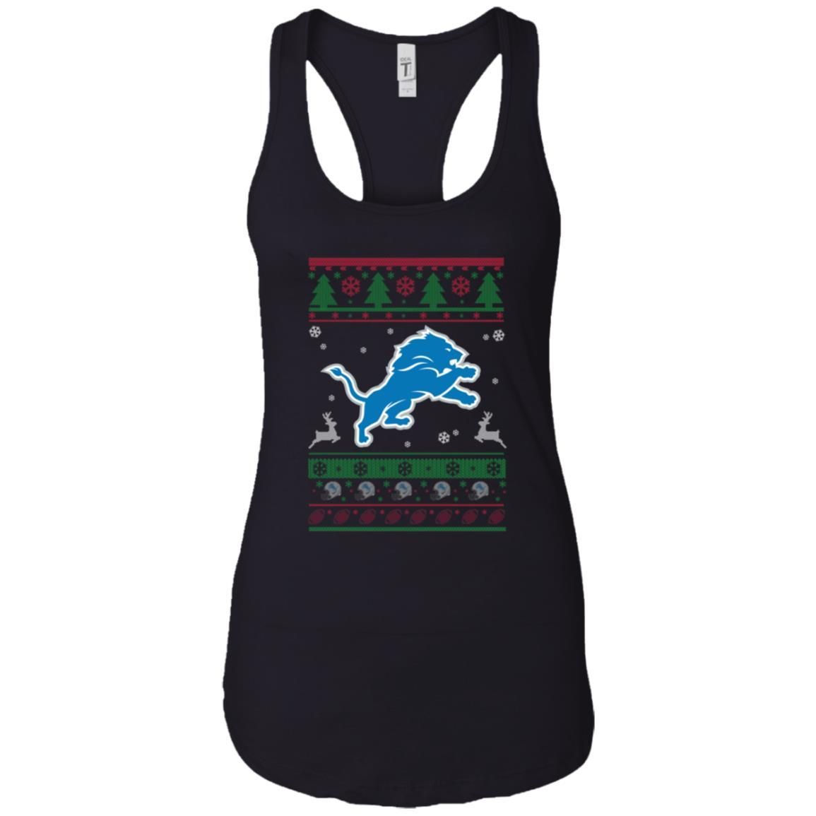 Detroit Lions Logo Football Teams Ugly Christmas Sweater Women Tank T-Shirt