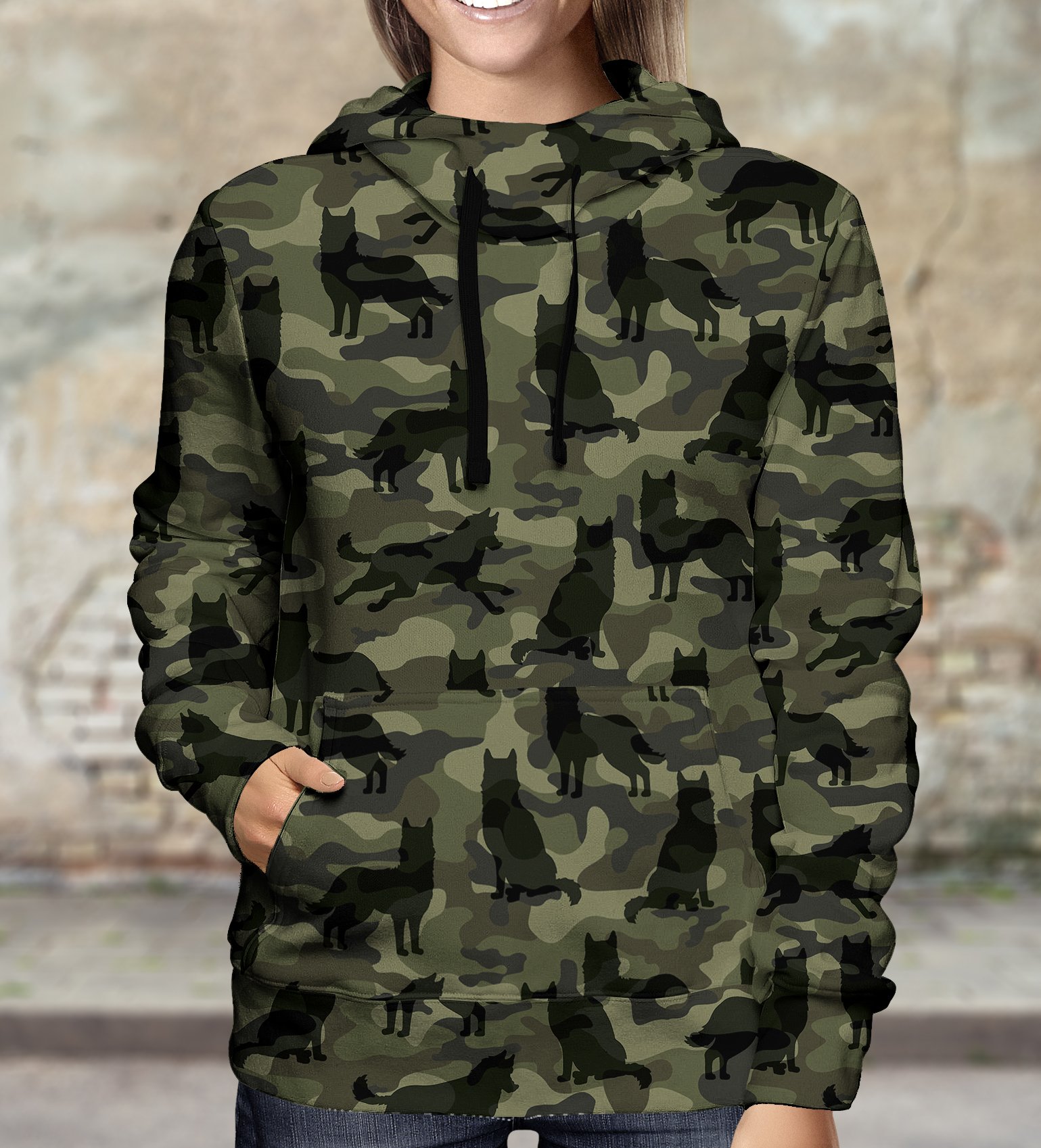 Street Style With Husky Camo Hoodie V1