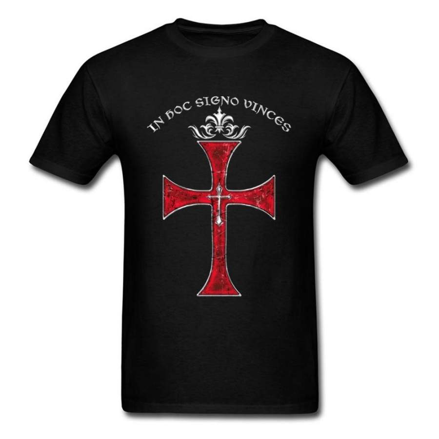 Creative Art New Arrival Knights Templar Cross Print T-Shirt Stylish Men Black Red T Shirt Cartoon Vintage Pattern Tops For Christian Street Wear