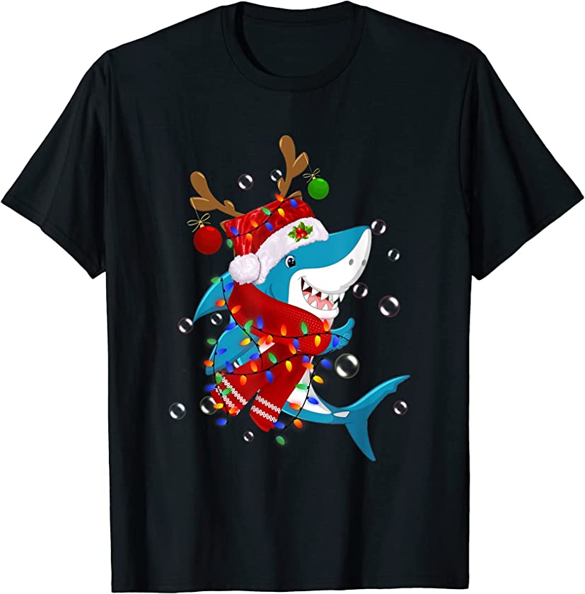 Shark Reindeer In Santa Hat Christmas Sea Animal Pajamas T-Shirt