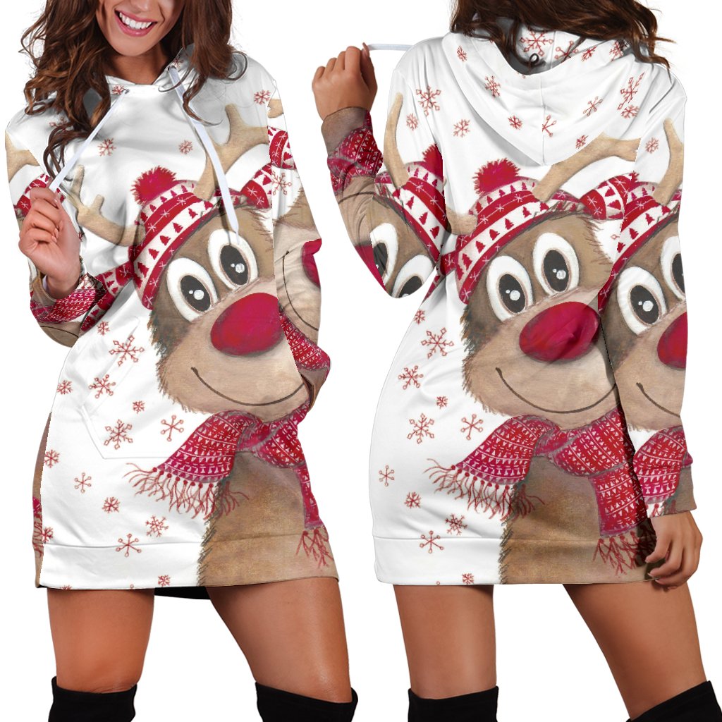 Women’S Hoddie Dress – Ugly Sweater Reindeer