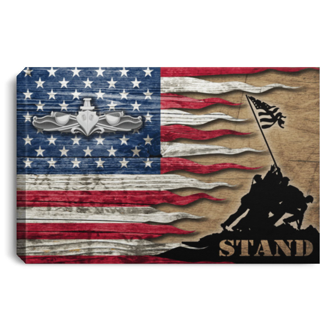 Us Navy Surface Warfare Enlisted Badge Stand For The Flag 18X12 Inches Landscape Canvas .75In Frame