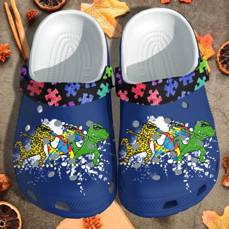 T-Rex Dinosaurs Autism Kids Shoes – Autism Awareness Puzzle Cute Beach Shoes Gifts For Boys Son