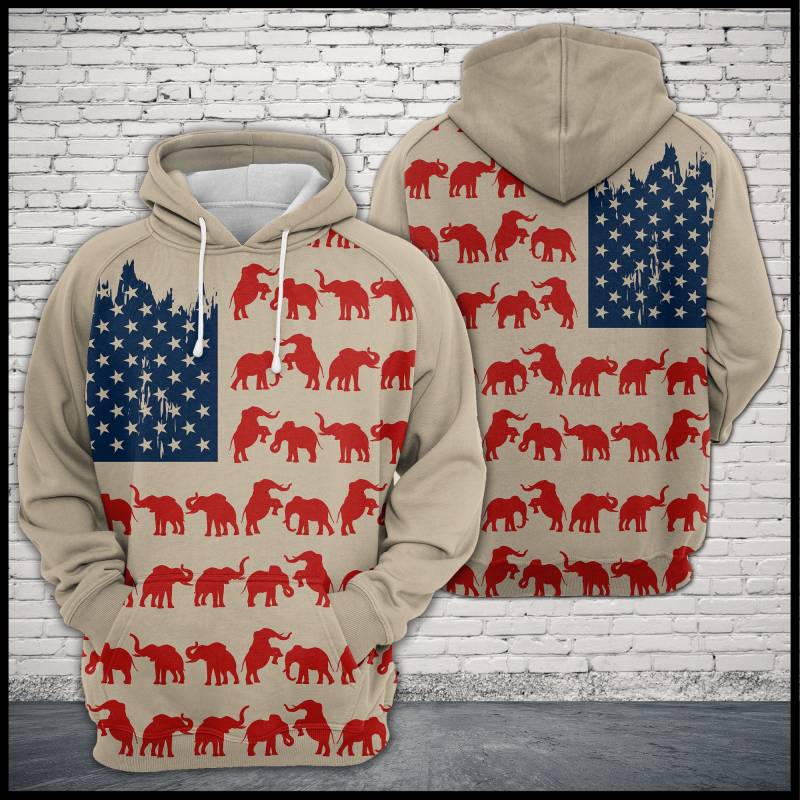 Elephant USA Flag T2005 – All Over Print Unisex Hoodie