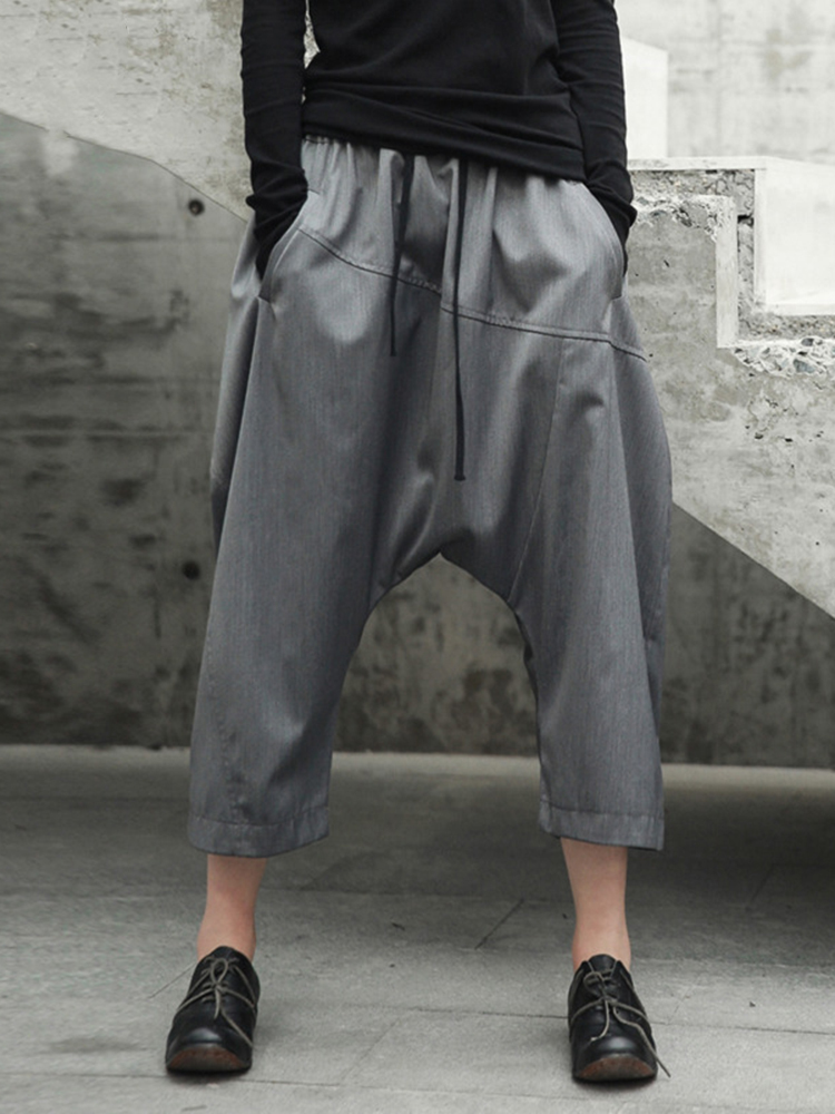 [EAM] High Waist Gray Brief Casual Spliced Long Harem Trousers New Loose Fit Pants Women Fashion Tide Spring Autumn 2022 LA921 alx