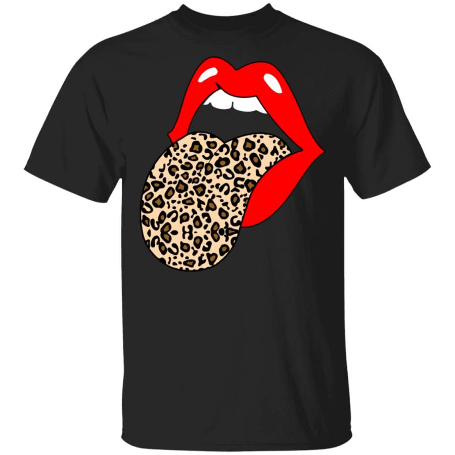 Red Lips Leopard Tongue Trendy Animal Shirt