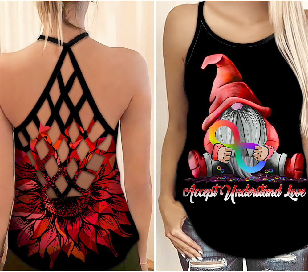 Accept Understand Love Autism Awareness Criss Cross Tank Top Gnome Autism Awareness Shirts Autism Awareness Gift Ht