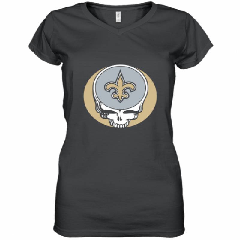 Halloween Skull Funny Football Team New Orleans Saints Women's V-Neck T-Shirt