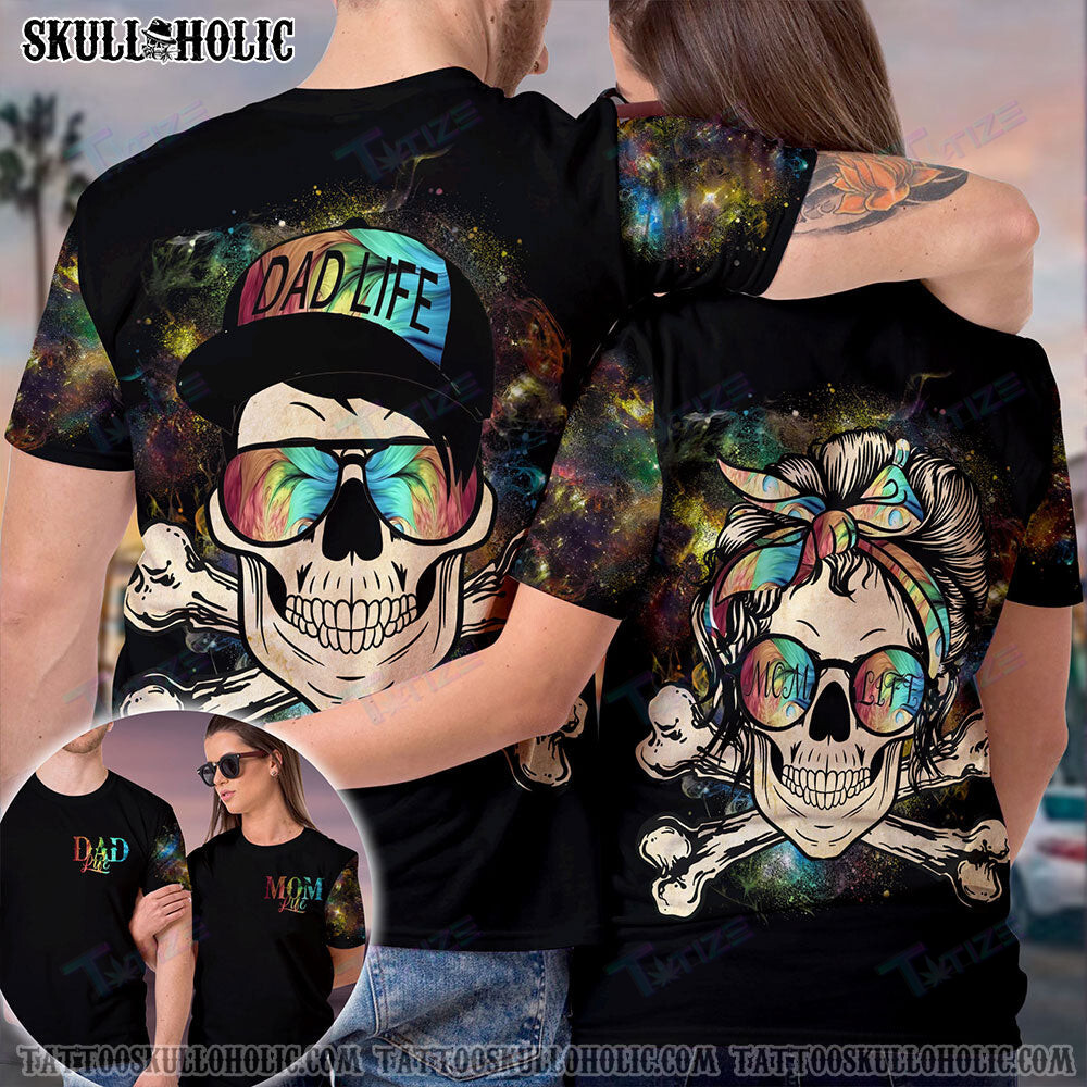 Matching Couple Shirt Skull Couple Dadlife Momlife 3D All Over Printed Shirt, Sweatshirt, Hoodie, Bomber Jacket Size S – 5Xl