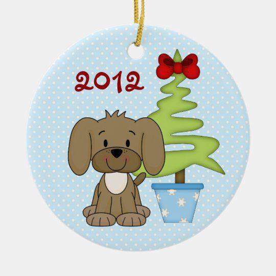 Personalized Ornament Personalized Baby’S 1St Christmas Cute Puppy Dog Customized Circle Ornament