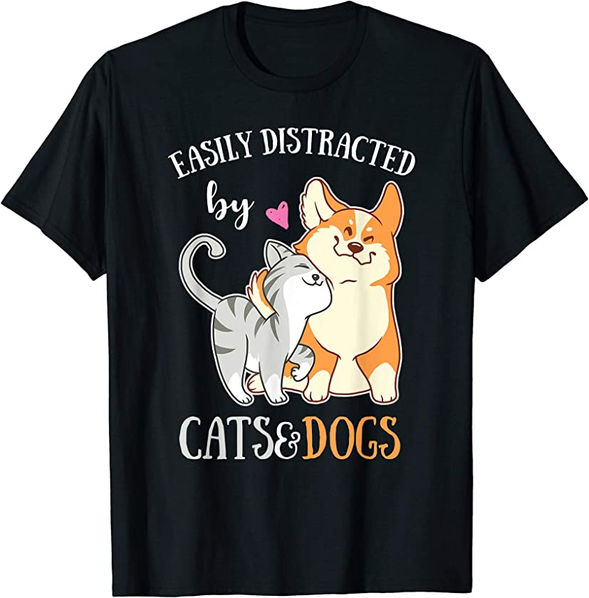 Easily Distracted By Cats And Dogs Corgi Kitten Kids T-Shirt