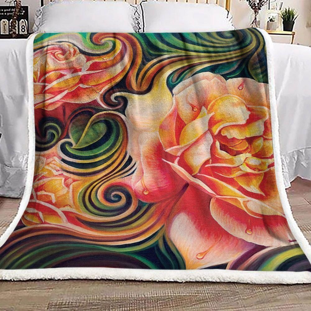 Aesthetic Flower With Waves Pattern Fleece Blanket, Sherpa Blanket, Gift For Parent, Family Member, Friends Gift, Christmas Gift, Home Decor, Home Living