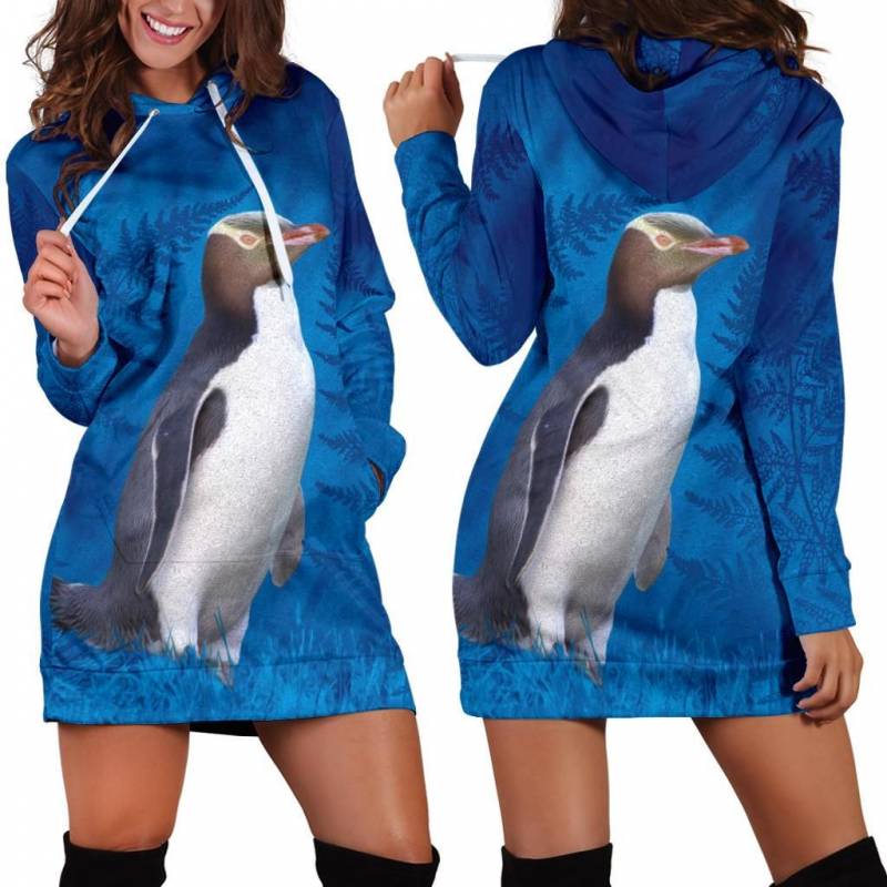 New Zealand Hoodie Dress Hoiho Yellow Eyed Penguin K4