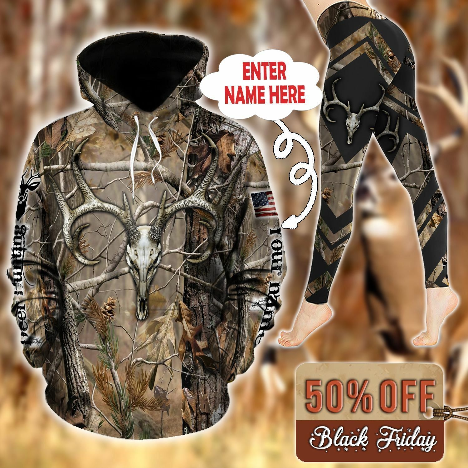 Deer Hunting Personalized Camouflage Unique 3D Printed Sublimation Leggings Hoodie Set Hooded Sweatshirt Comfy Yoga Pants Tummy Control CTC1401528 Hoodie Fashion