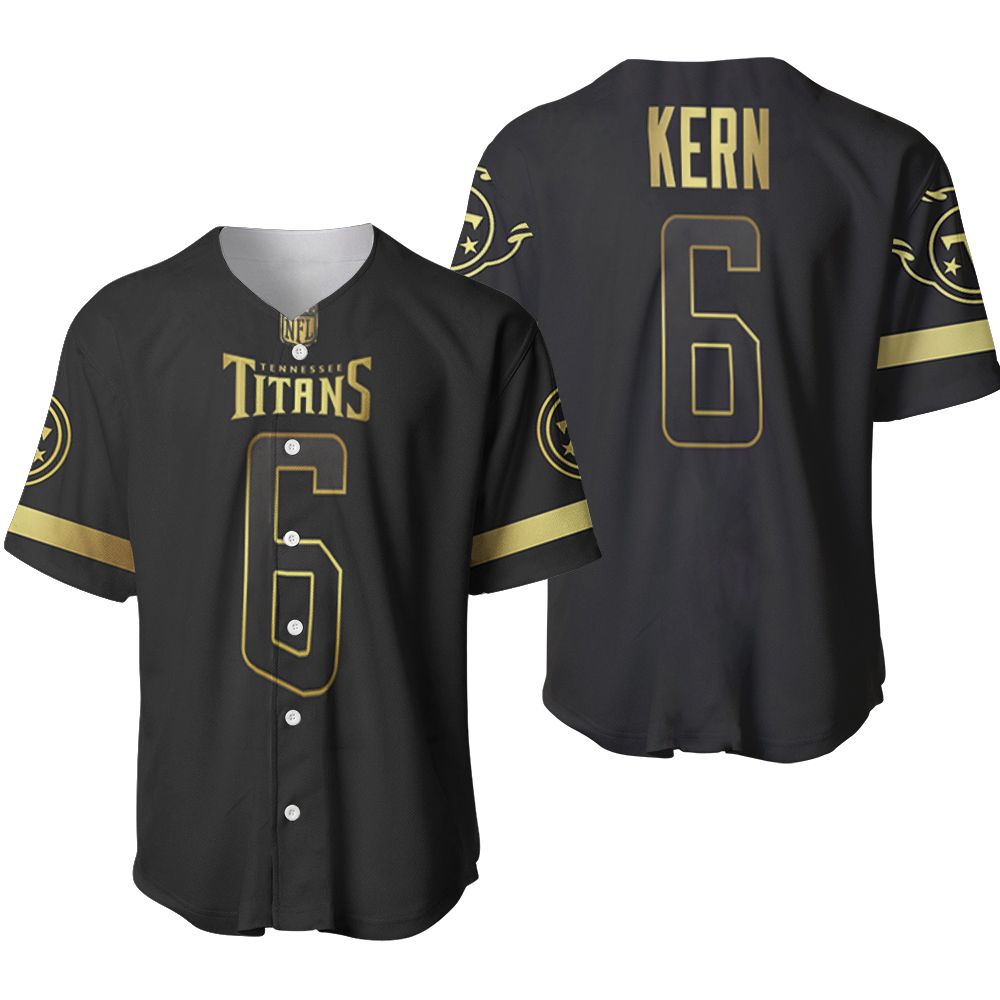 Tennessee Titans Brett Kern #6 NFL America Football Team Logo Black Golden Brandedition 3D Designed Allover Gift For Titans Fans Baseball Jersey