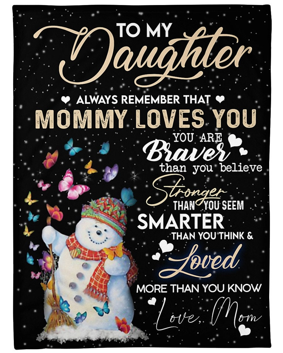 Personalized To Daughter Mommy Loves You Snowman| Sherpa Woven Blankets| Gifts For Daughter| Christmas Gift Ideas