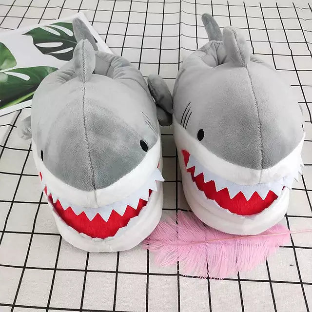 Cartoon Shark Fish Slippers Fur Slides Women’S Winter House Shoes