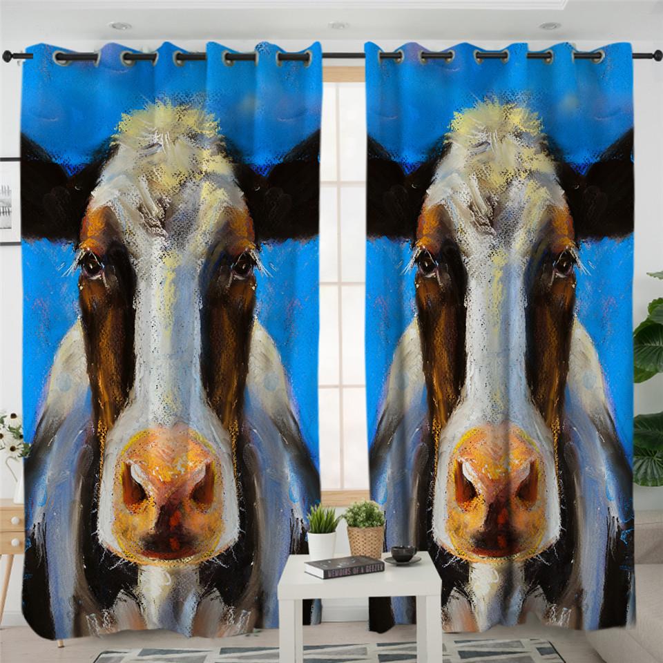 Oilpainted Cow Mugshot 2 Panel Curtains - PoshmarkStore