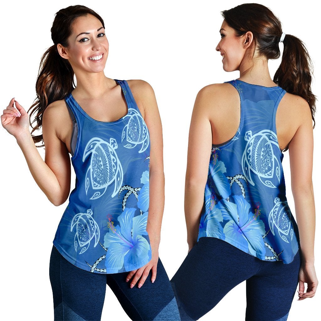 Hawaiian Blue Hibiscus Turtle Polynesian Racerback Tank Ah Ha85036