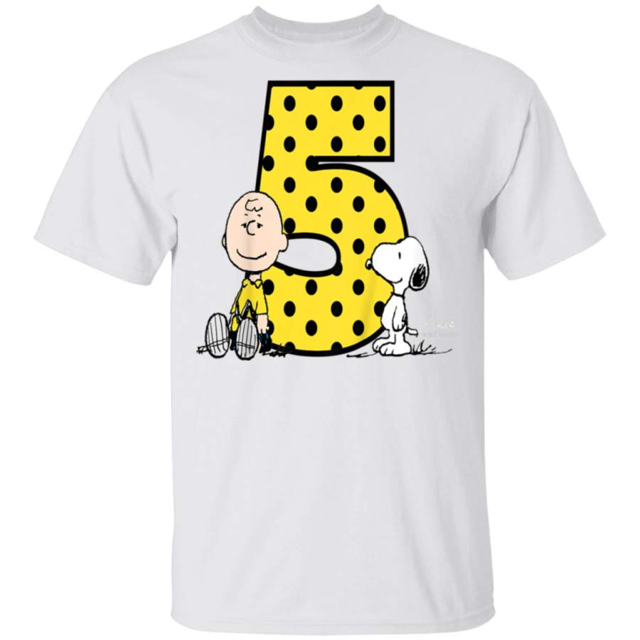 Kids Peanuts Charlie Brown and Snoopy Yellow Black Polka Dots 5 T-Shirt