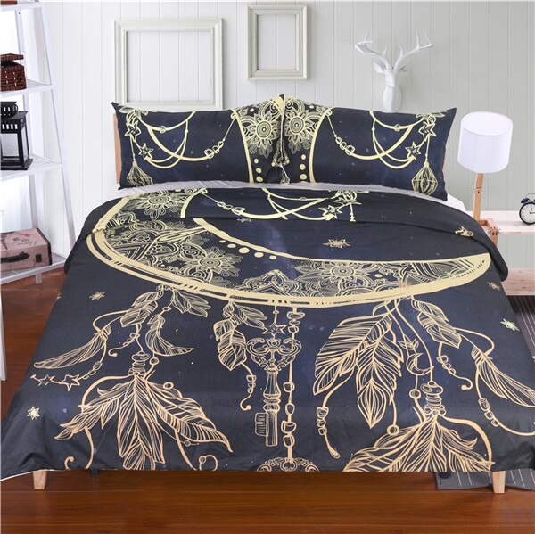 3D Tribal Elephant Bedding Set Golden Mandala Print Ethnic Style Black Bedclothes Duvet Cover Sets Indian Symbol