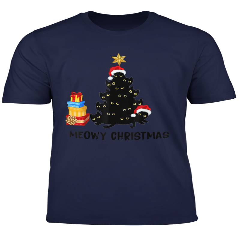 Meowy Christmas Funny Tree Cat Kitten Lover T Shirt