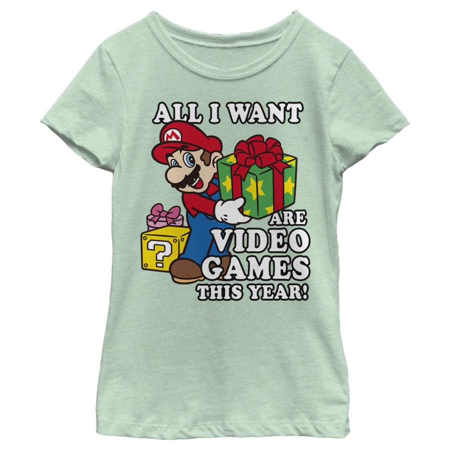 Nintendo Girl’s Christmas Mario All I Want Are Video Games  T Shirt