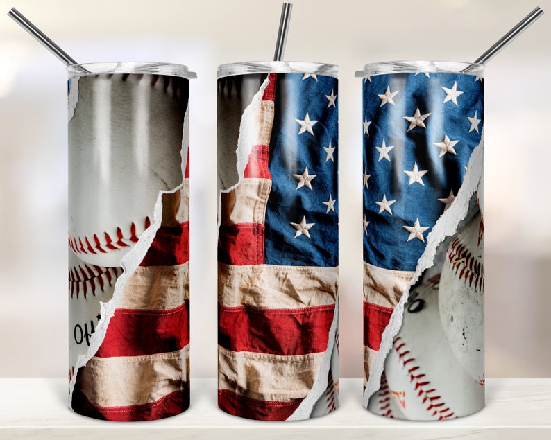 4Th Of July Gift, Baseball Patriotic American 20Oz Skinny Tumbler