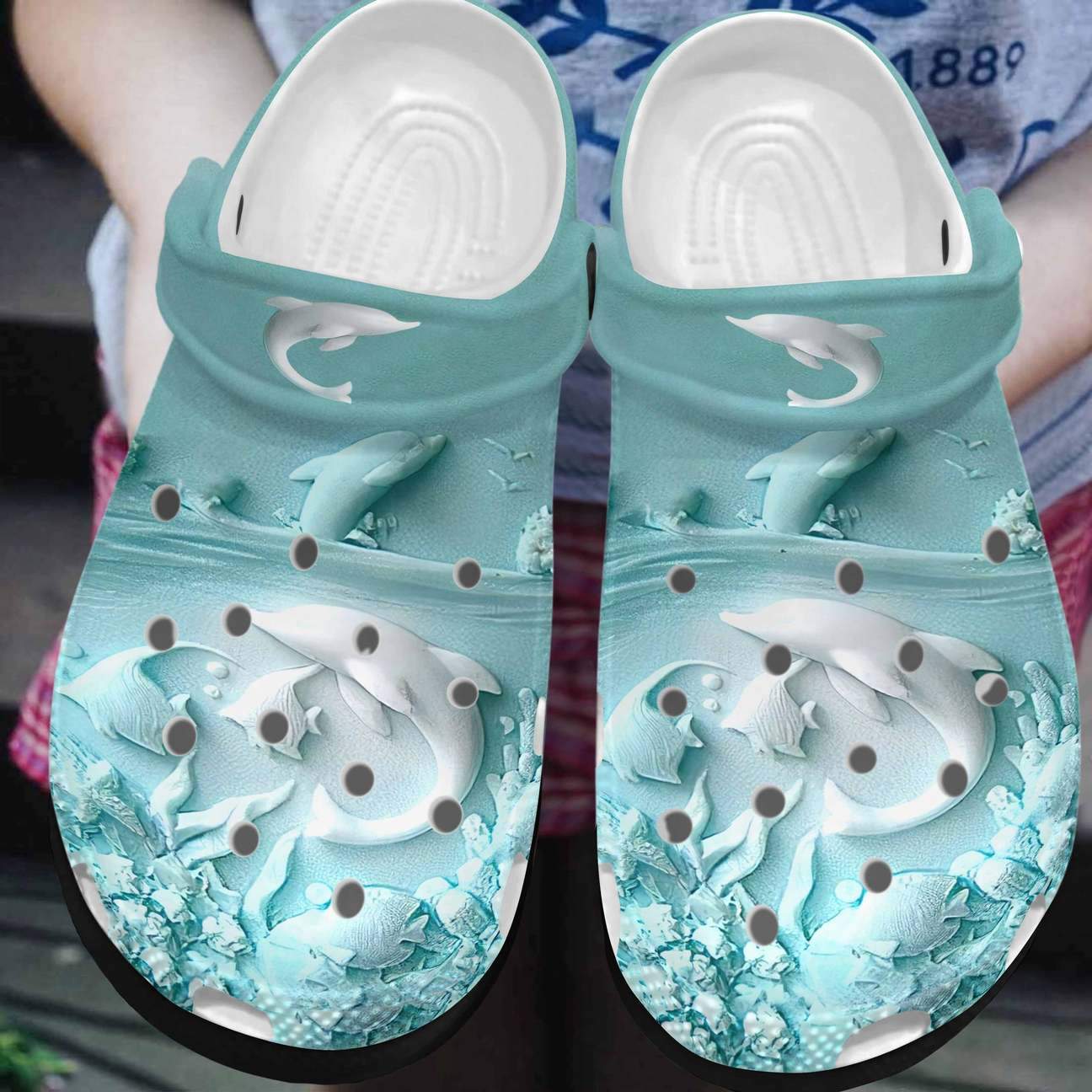 Dolphin Personalized Clog, Custom Name, Text, Color, Number Fashion Style For Women, Men, Kid, Print 3D Blue Ocean