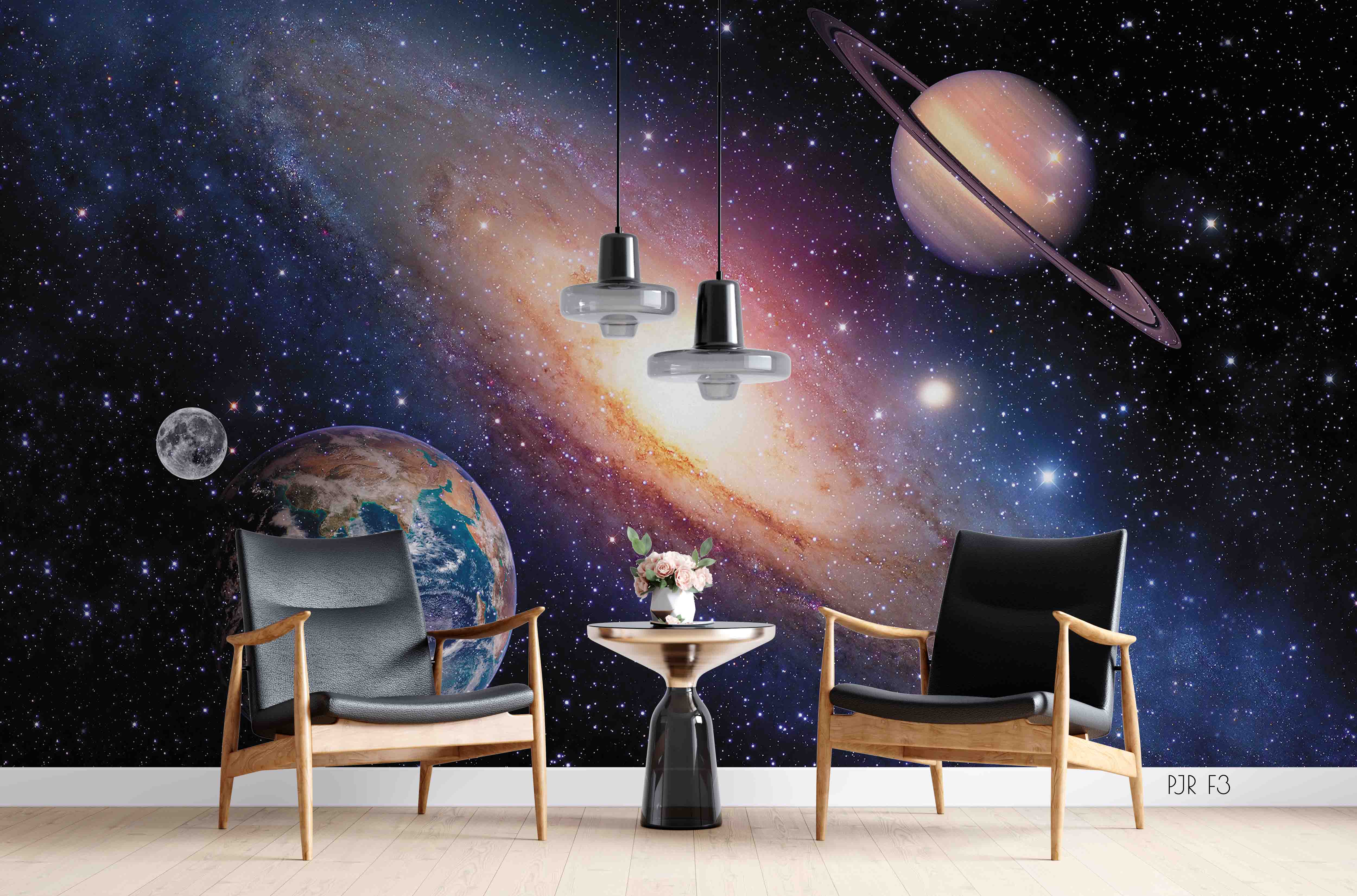 3D Space Nebula Saturn Planet Star Wall Mural Wallpaper Lxl